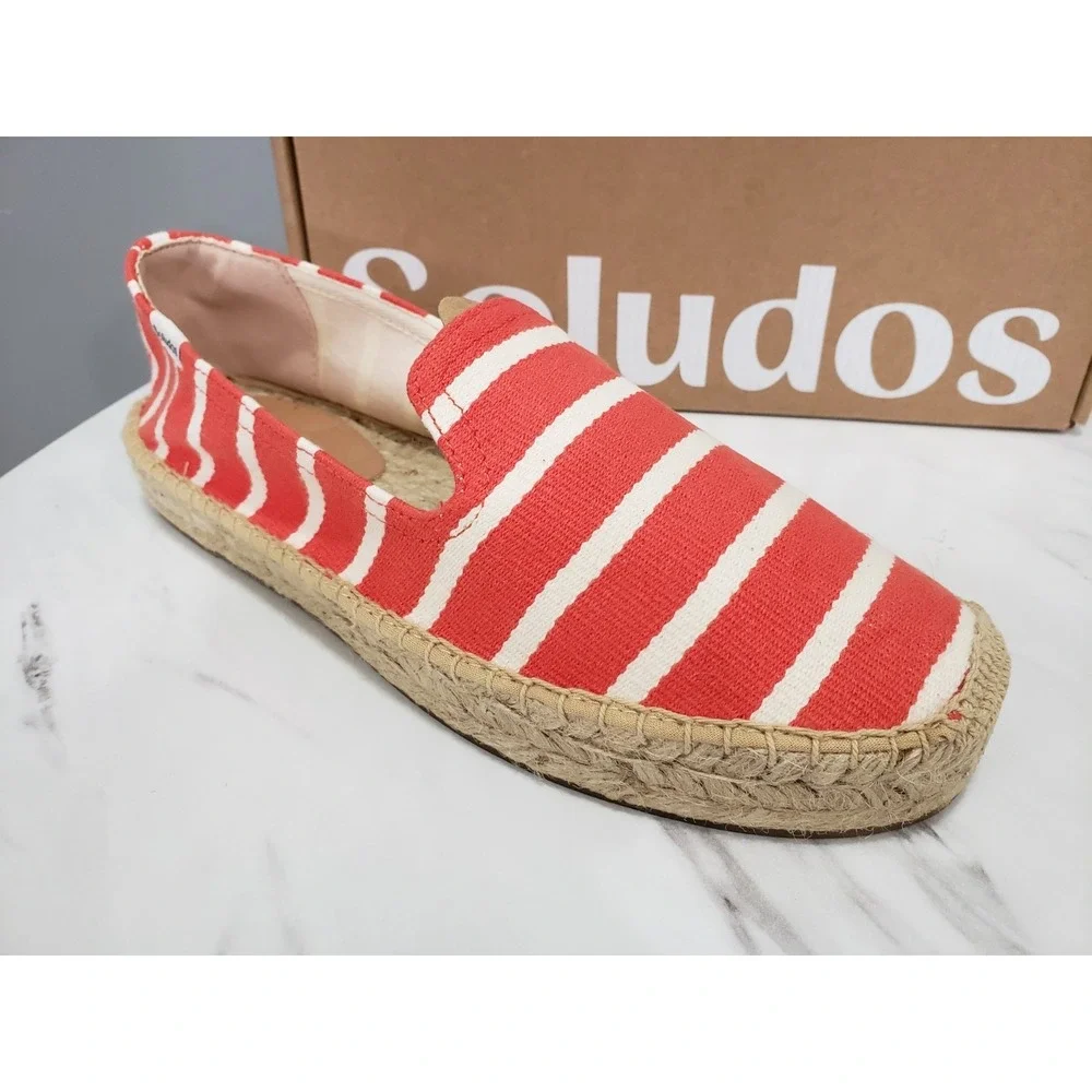 NEW Soludos Smoking Slipper Espadrille Slip-on Women's 9.5 CORAL STRIPED SHOES